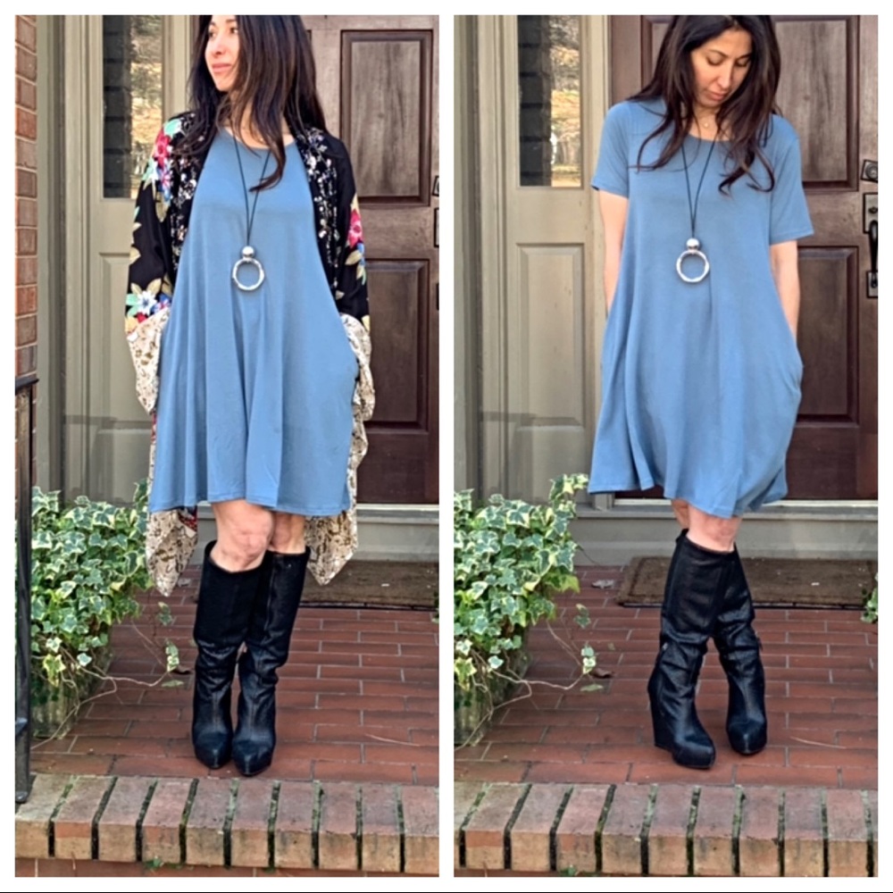✨LAST ONE✨Ash blue side pocket swing dress - Picture 2 of 7
